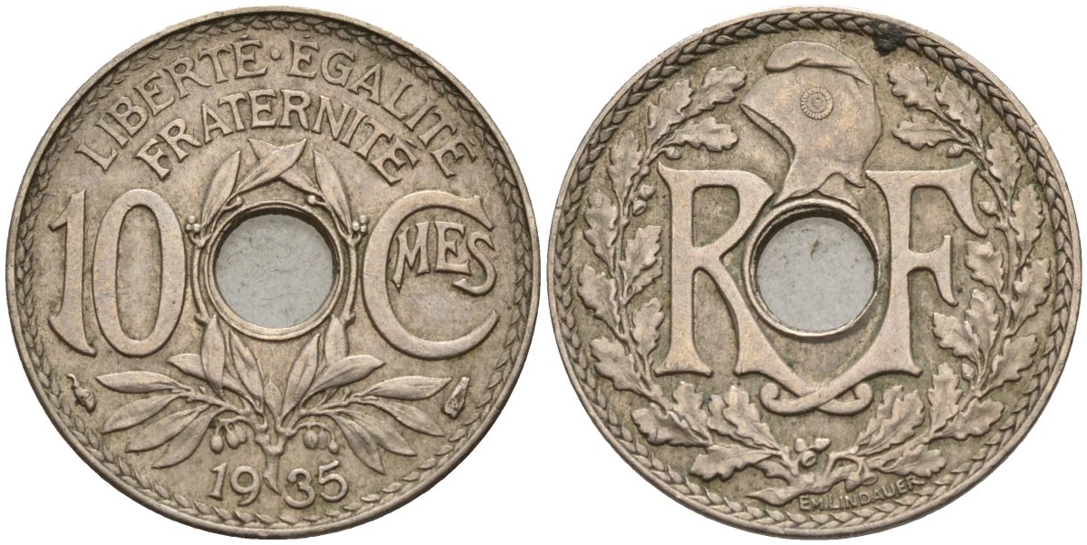 Франция 10 сантимов 1935 KM 866a, Le Franc 138.3 медно-никель 4143-1023