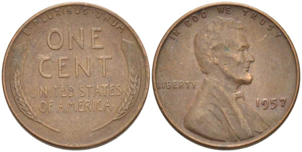 США 1 ЦЕНТ 1957 ЛИНКОЛЬН KM А132 медь цинк 3309-1164