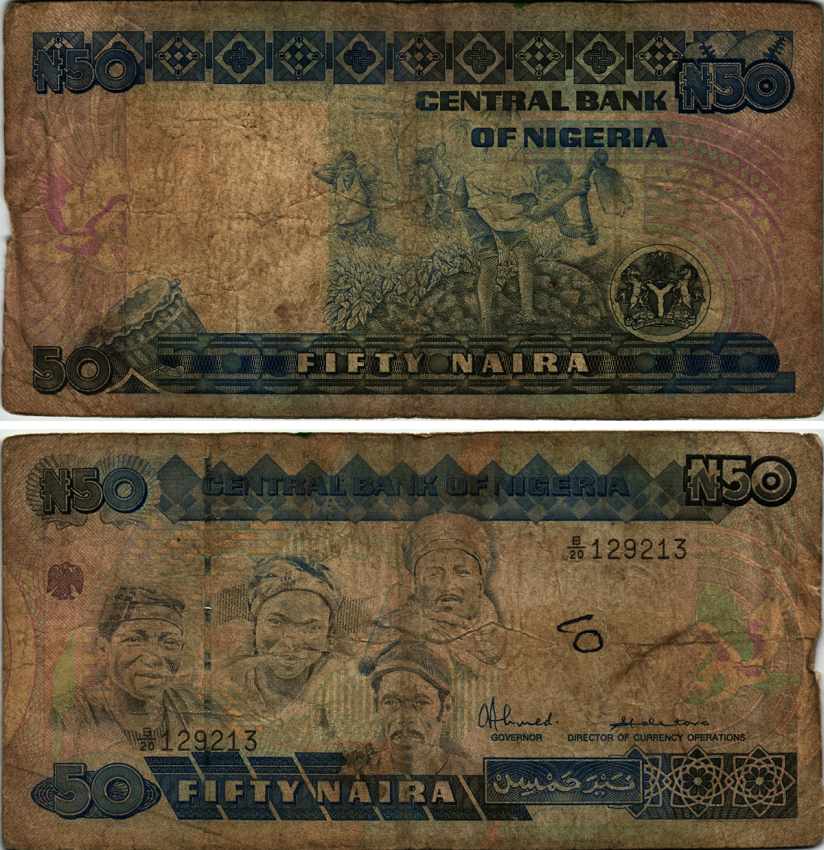 Нигерия 50 найра ND (1991-2000) жители Нигерии, подпись 8 Pick 27 a бумага 6299-65-3-2