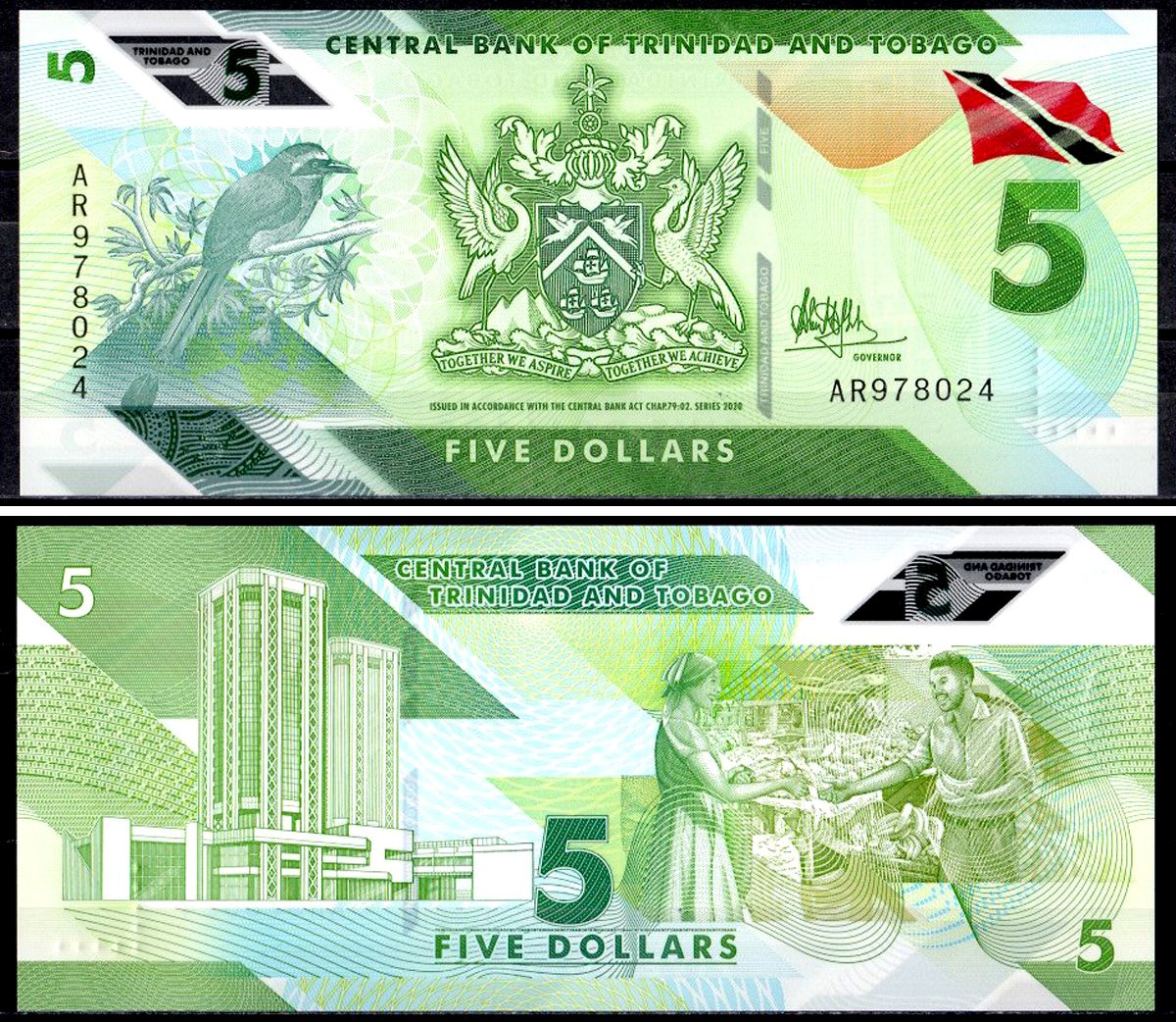 Тринидад и Тобаго 5 долларов 2020 Pick 61 пластик UNC (пресс) 402-52-1-1