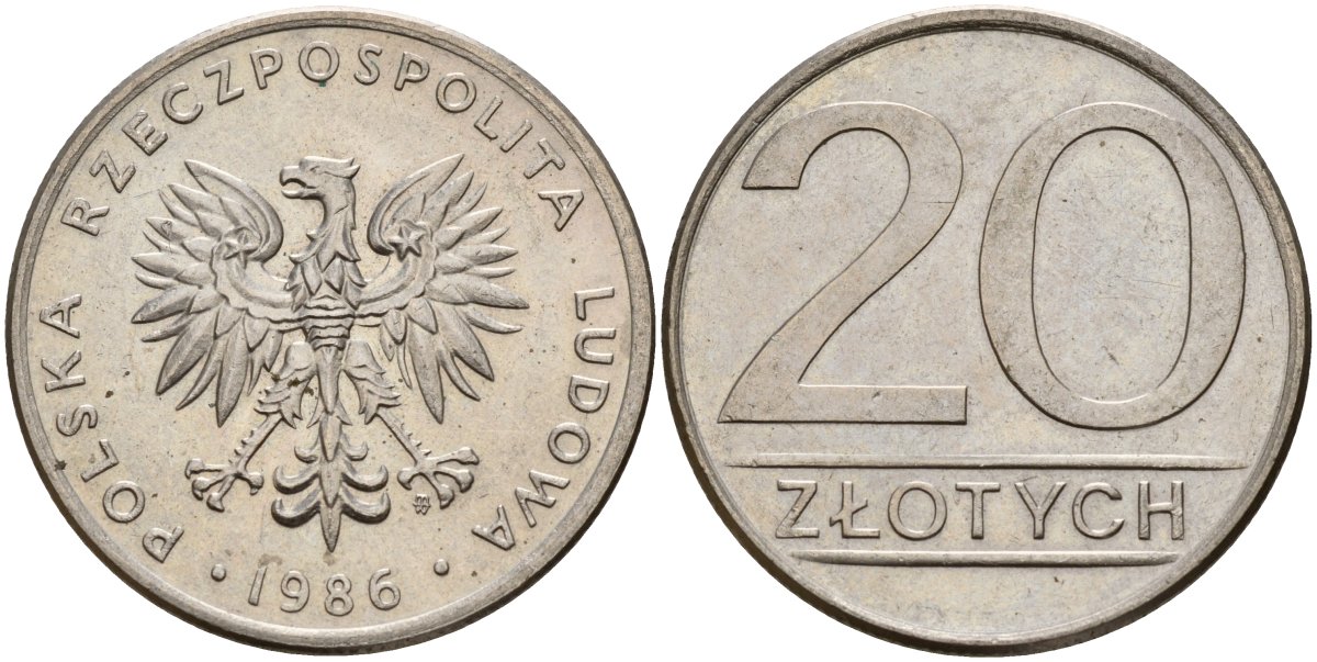 Польша 20 злотых 1986 MW Y 153.1 медно-никель 4187-656