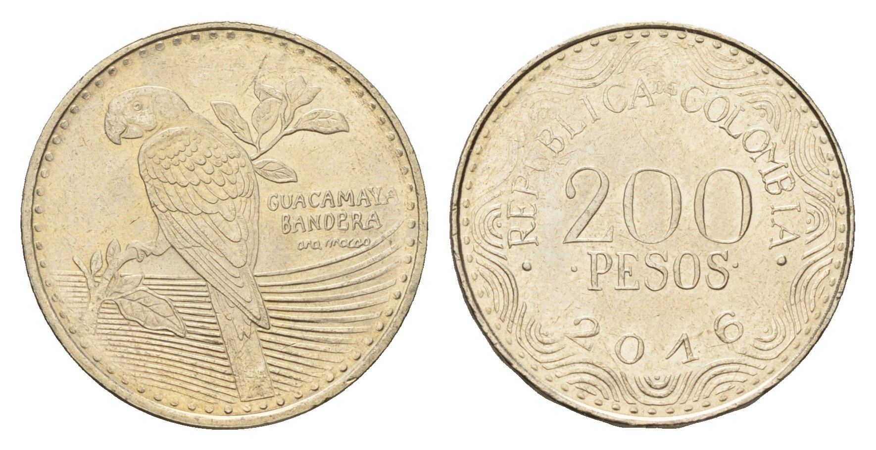 Колумбия 200 песо 2016 KM 297 медь цинк никель UNC 4686-454
