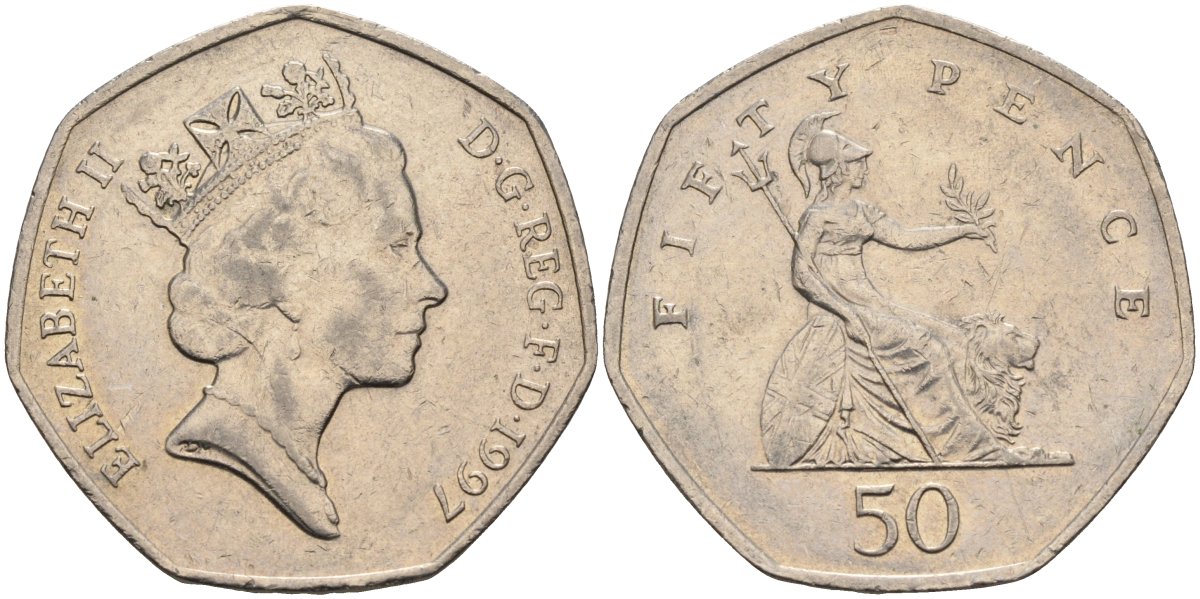 Великобритания 50 пенсов 1997 Елизавета II (1952-2022) KM 940.2, Spink 4351 (H7) медно-никель 84-1046