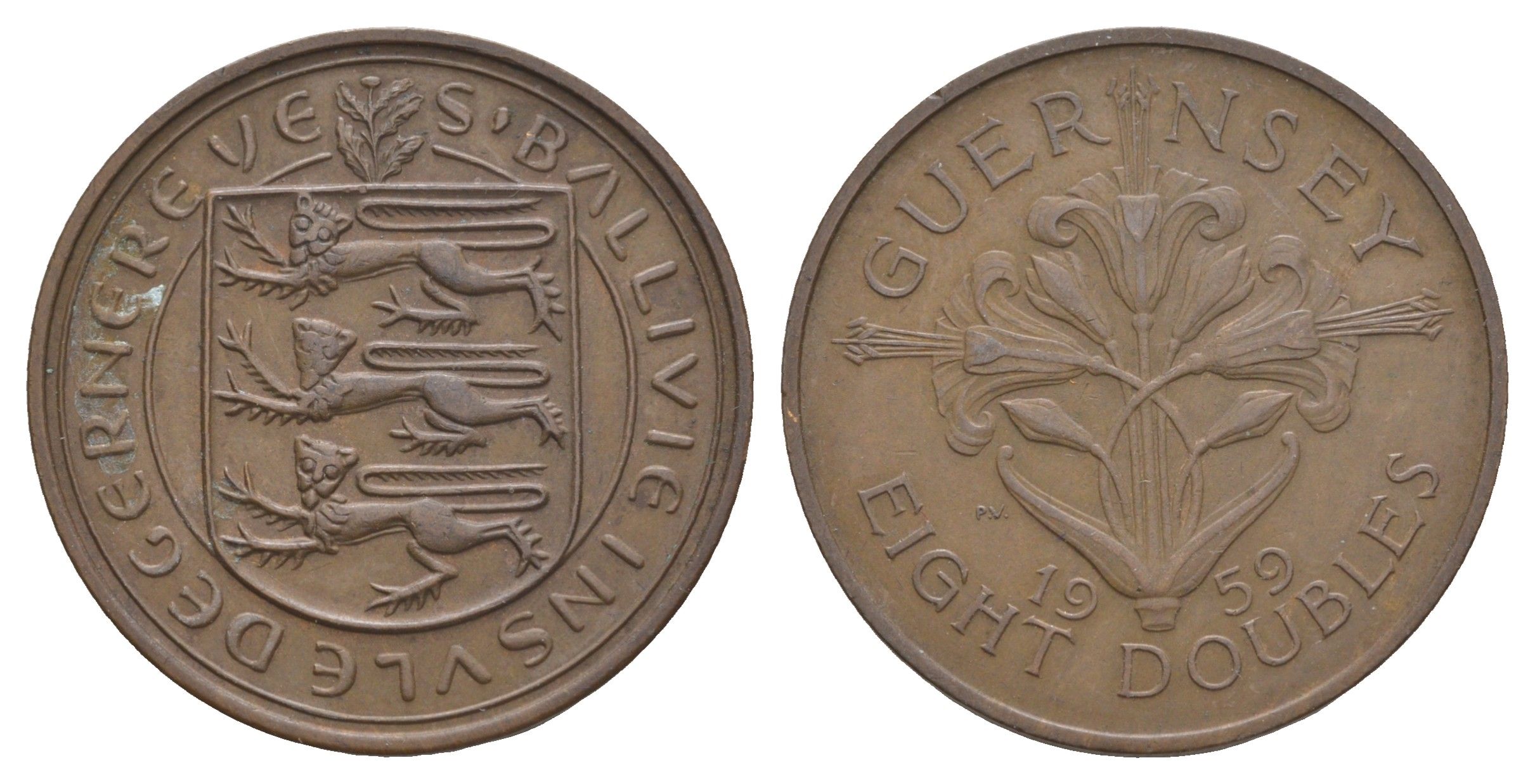 Гернси 8 дублей (даблов) 1959 KM 16 бронза 4545-913