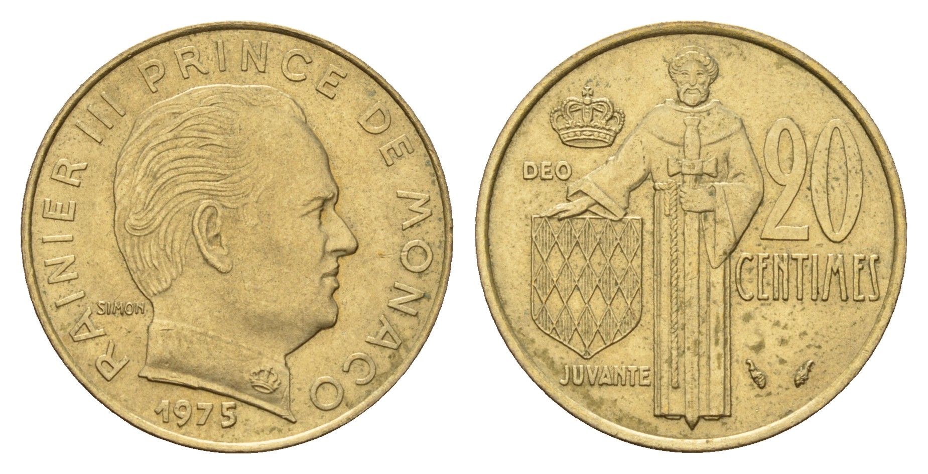 Монако 20 сантимов 1975 Ренье III (1949-2005) KM 143 медь алюминий никель 53-657