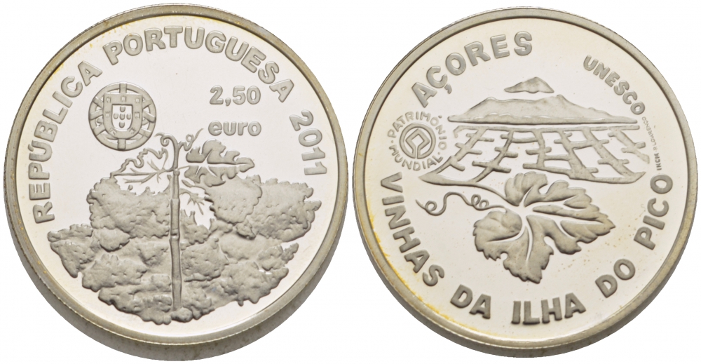 Португалия 2 1/2 евро 2011 серия ЮНЕСКО, Азоры серебро PROOF 11-041-24