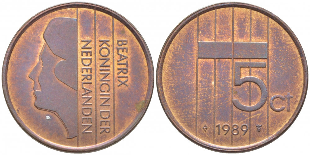 НИДЕРЛАНДЫ 5 ЦЕНТОВ 1989 БЕАТРИКС KM 202 бронза 3856-537