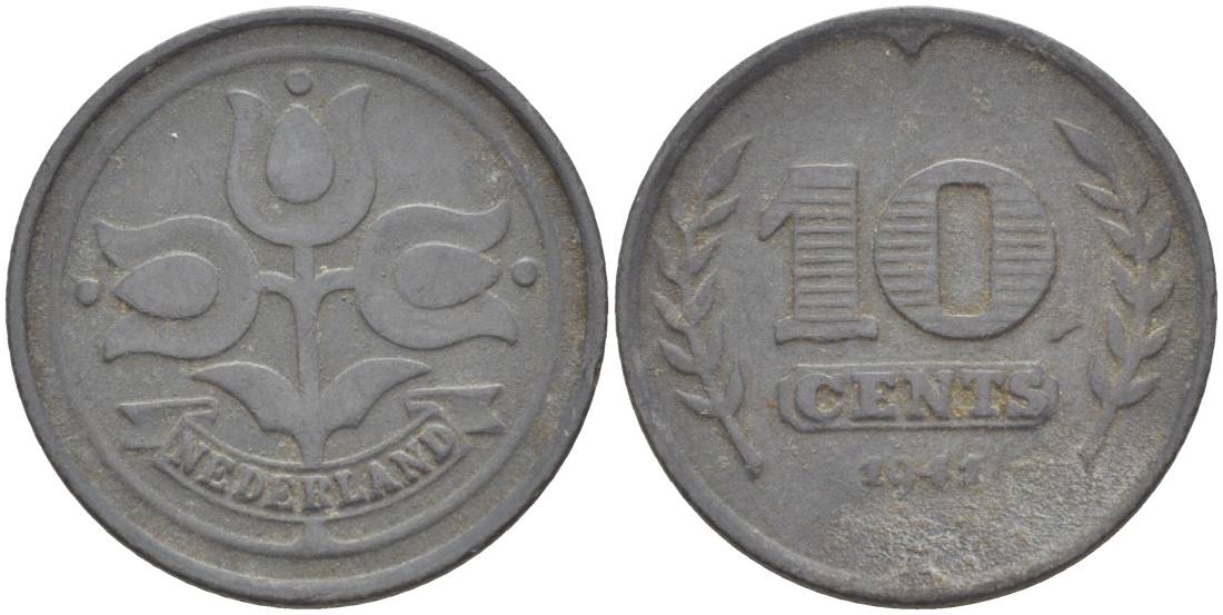НИДЕРЛАНДЫ 10 ЦЕНТОВ 1941 ВИЛЬГЕЛЬМИНА I (1891-1948), ГЕРМАНСКАЯ ОККУПАЦИЯ, ВТОРАЯ МИРОВАЯ ВОЙНА KM 173 цинк 4548-833