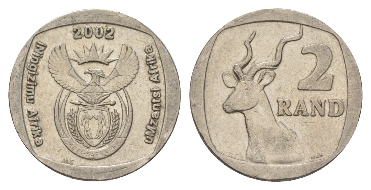 ЮАР 2 ранда 2002 KM 273 медь плакированная никелем 4626-1225