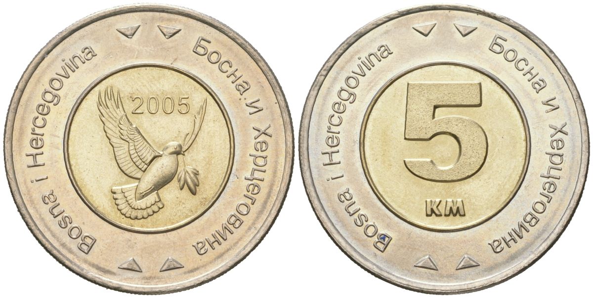 Босния и Герцеговина 5 марок 2005 KM 120 биметалл UNC 4619-251