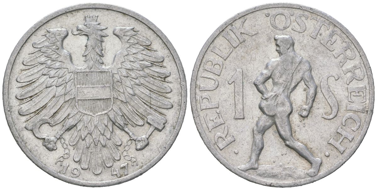 Австрия 1 шиллинг 1947 KM 2871 алюминий 210-813