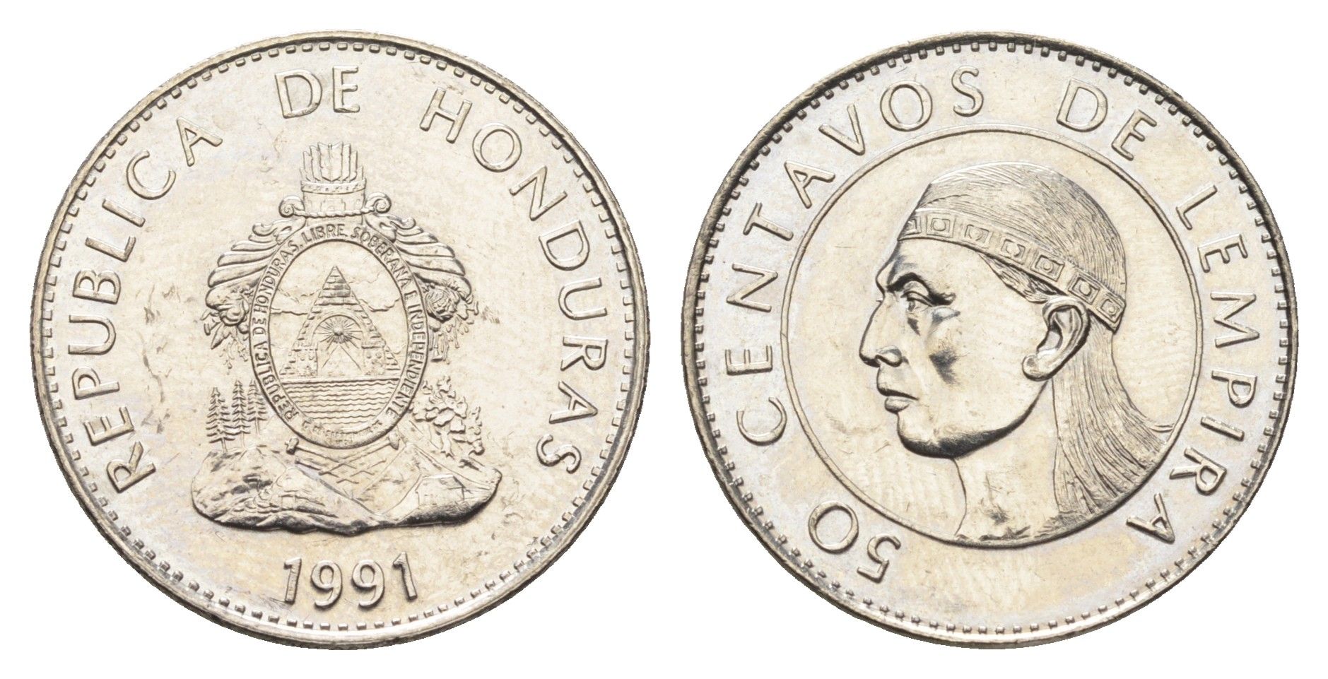 Гондурас 50 сентаво 1991 KM 84a.1 сталь плакированная никелем 4666-736