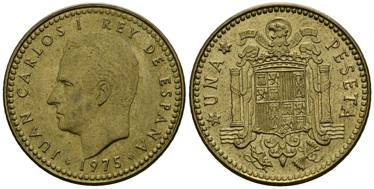 Испания 1 песета 1975 (80) Хуан Карлос I (1975-2014) KM 806 алюминиевая бронза 4138-1033