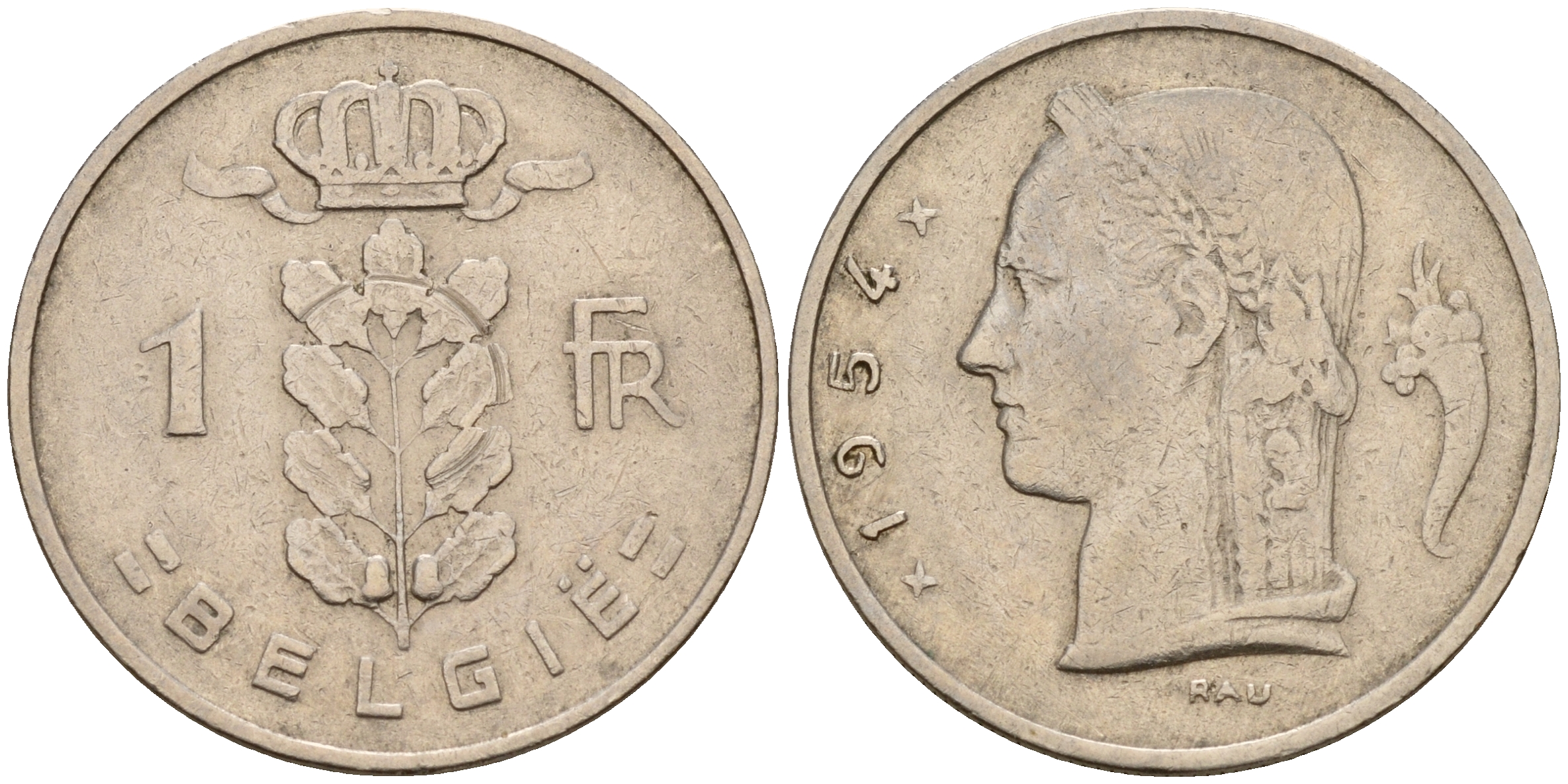 Бельгия 1 франк 1954 Belgie KM 143.1 медно-никель    4187-125