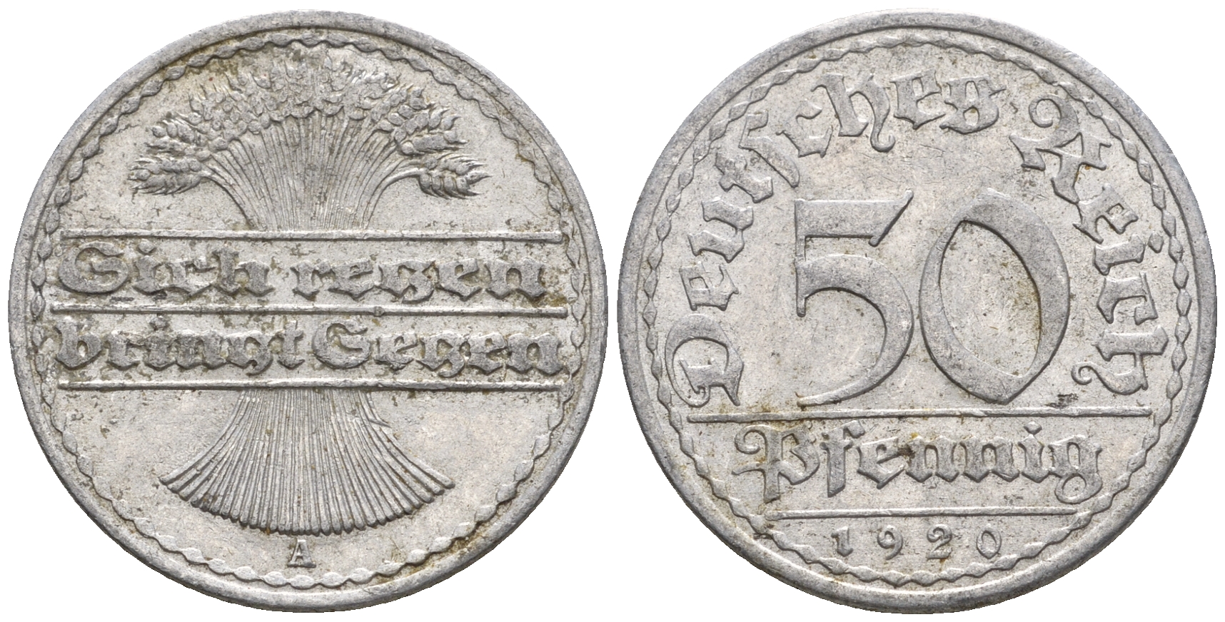 Германия 50 пфеннигов 1920 A KM 27, J. 301 алюминий 60-1116