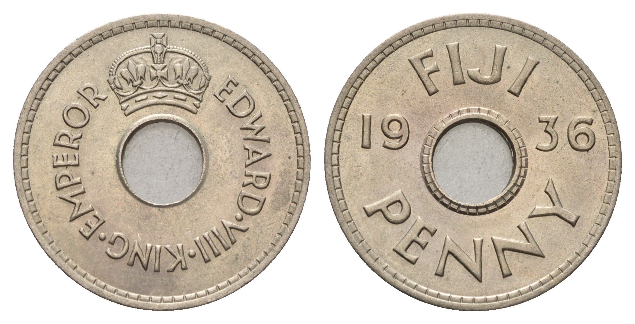 Фиджи 1 пенни 1936 Эдуард VIII, год-тип KM 6 медно-никель UNC 4127-1945