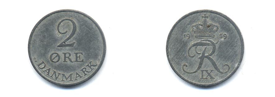 ДАНИЯ 2 ЭРЕ 1959 ФРИДЕРИК IX KM 840.2 цинк 4379-731