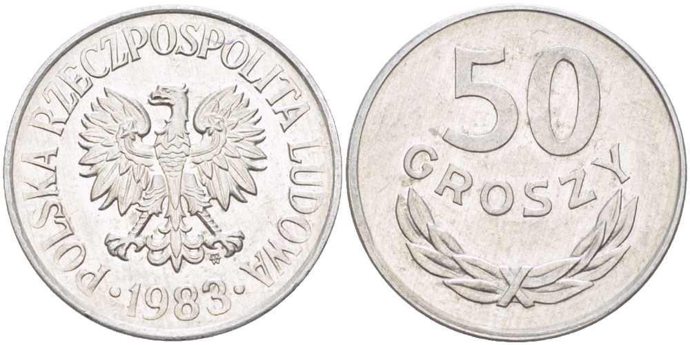 ПОЛЬША 50 ГРОШЕЙ 1983 MW KM 48.1, Parchimowicz 210p алюминий 216-915