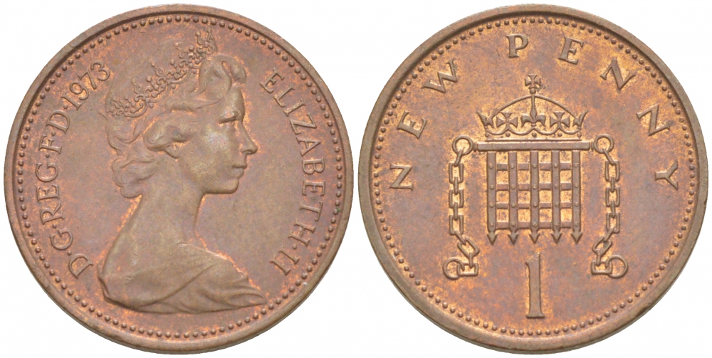 Великобритания 1 пенни 1971 Елизавета II (1952-2022) KM 915, Spink 4237 (B1) бронза 112-1012