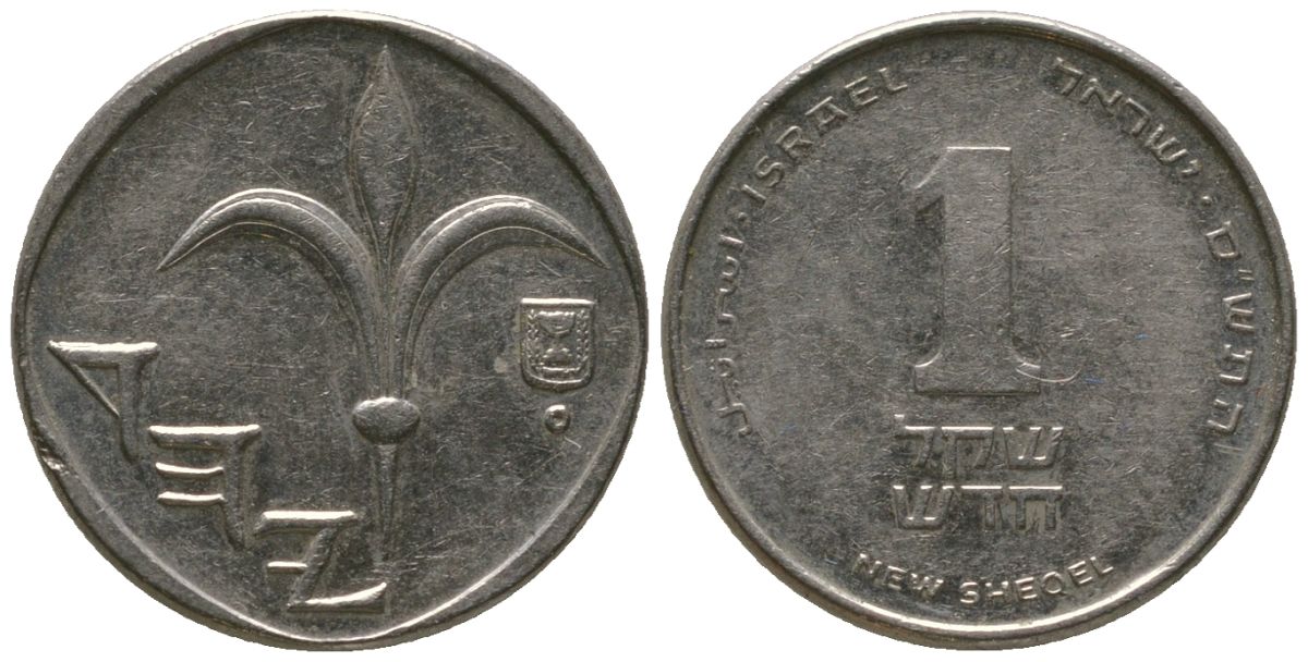 Израиль 1 новый шекель 2000 JE 5760 KM 160a сталь плакированная никелем 4396-665