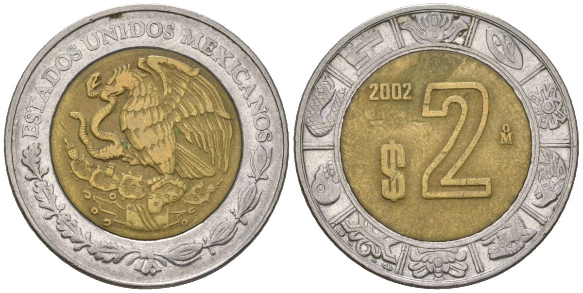 Мексика 2 песо 2002 M KM 604 биметалл 4591-226