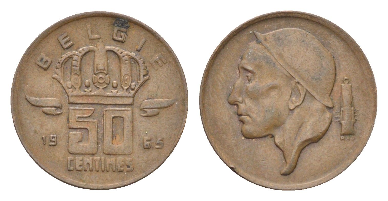 Бельгия 50 сантимов 1965 Belgie, Бодуэн I (1951-1993) KM 149 бронза 4705-258