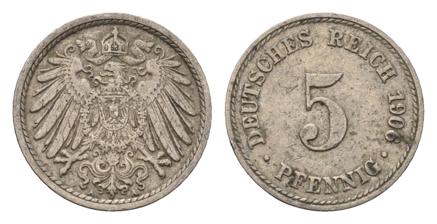Германия 5 пфеннигов 1906 A KM 11, J. 12 медно-никель 4696-637