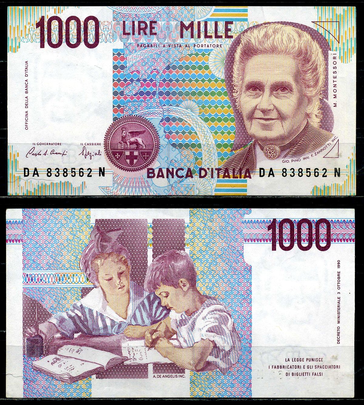 Италия 1000 лир 1990 Pick 114 a бумага 2119-40-3-2