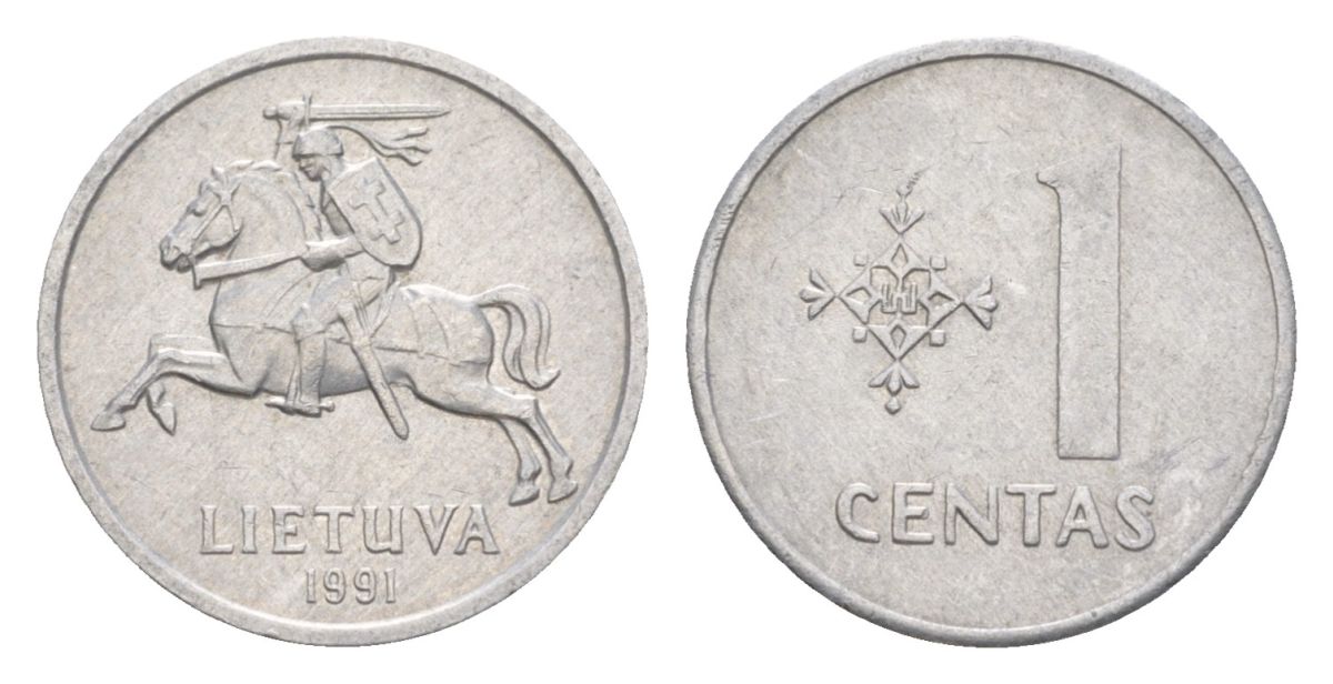 Литва 1 цент 1991 KM 85 алюминий 4632-566