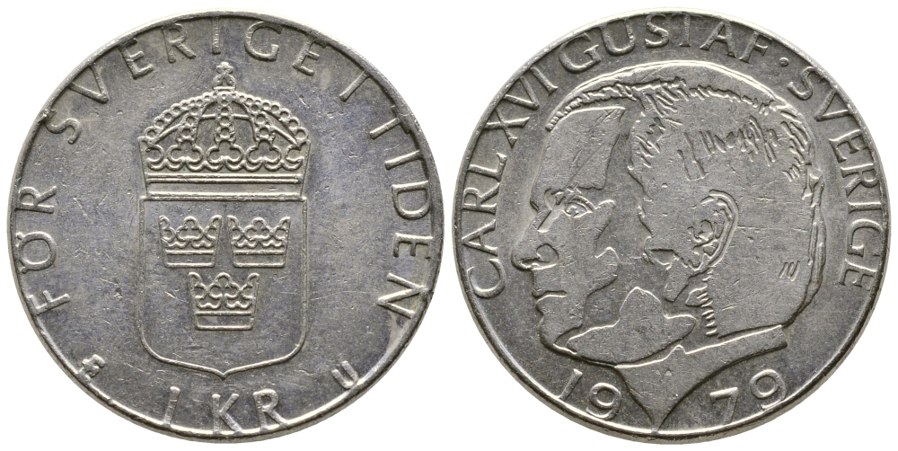 Швеция 1 крона 1979 Карл XVI Густав (1973- ) KM 852 медь плакированная медно-никелем 91-223