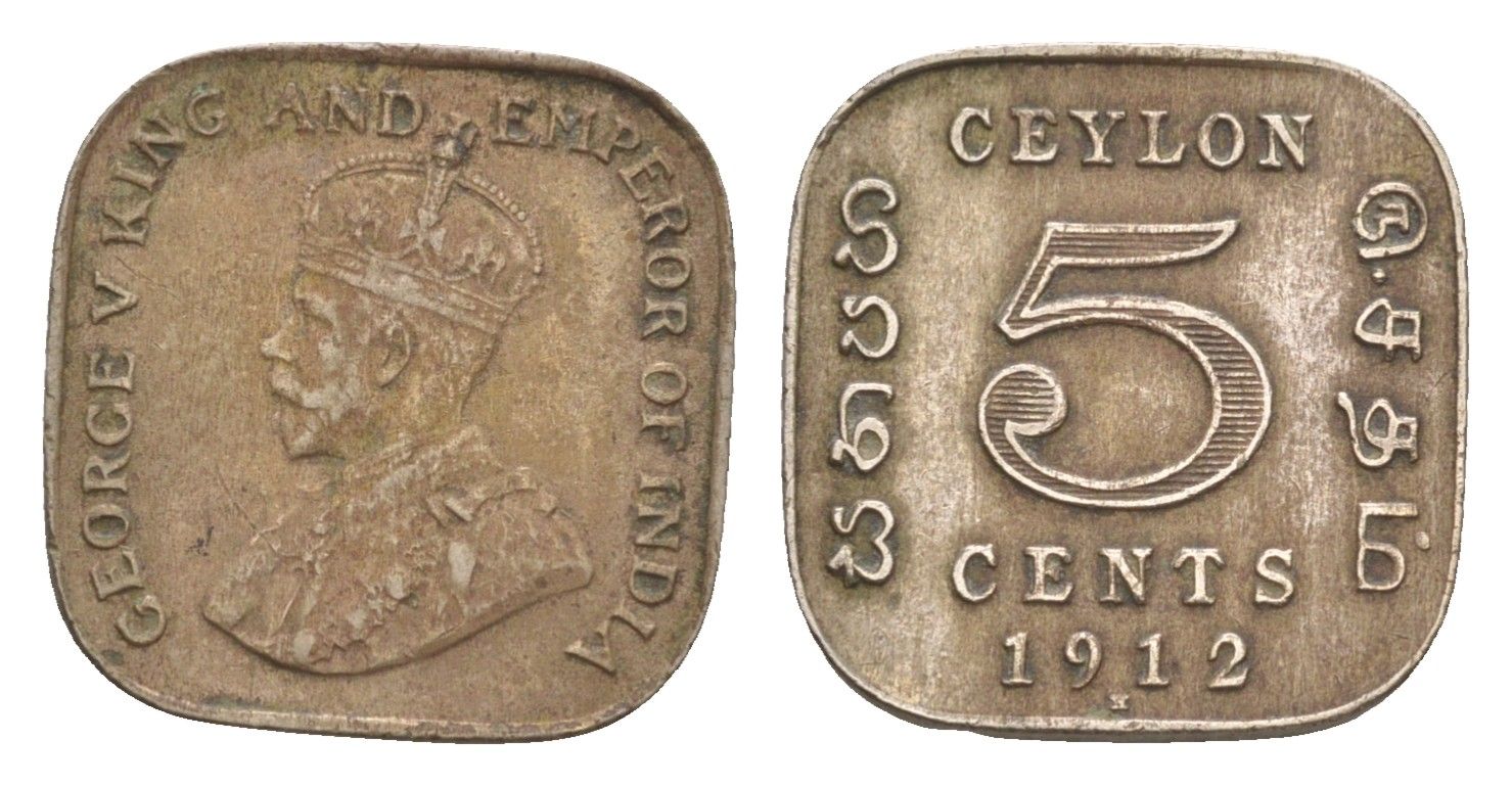 Цейлон 5 центов 1912 Георг V (1910-1936) KM 108 медно-никель 4655-637
