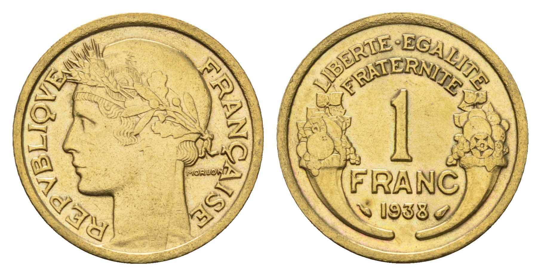Франция 1 франк 1938 KM 885, Le Franc 219.2 алюминиевая бронза 3856-336