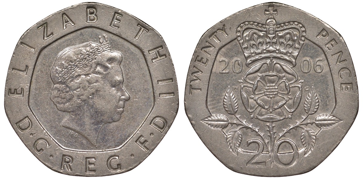Великобритания 20 пенсов 2006 Елизавета II (1952-2022) KM 990, Spink 4630 (G3) медно-никель 4122-1143