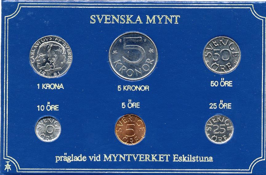 Швеция набор монетного двора из 6 монет 1981 в картоне, Карл XVI Густав (1973- ) KM MS19 UNC 7-5-7-235