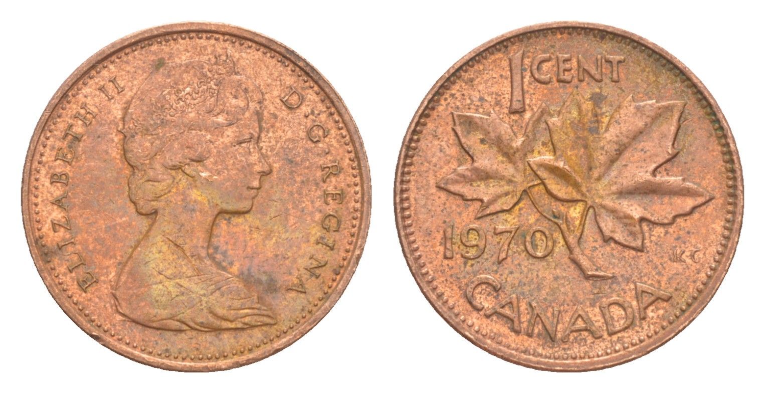 Канада 1 цент 1970 Елизавета II (1952-2022), кленовый лист KM 59 бронза 4639-335