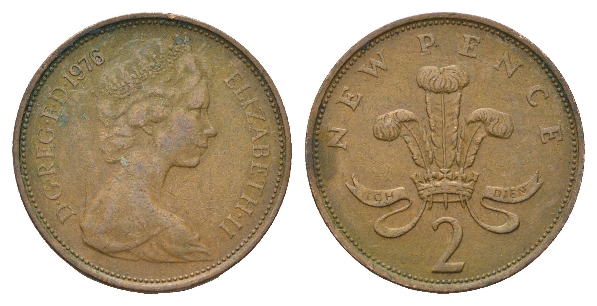 Великобритания 2 пенса 1976 Елизавета II (1952-2022) KM 916, Spink 4235 (C1) бронза 4671-1146