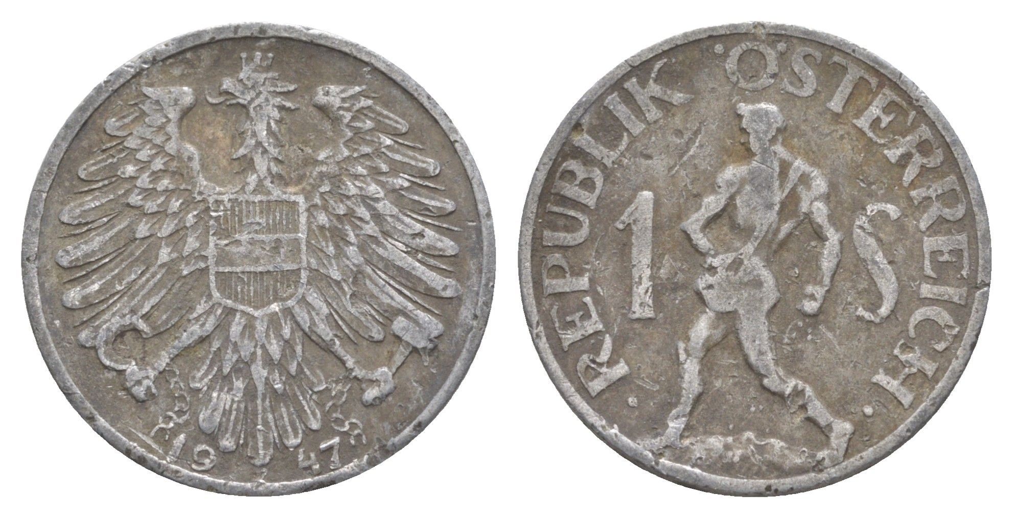 Австрия 1 шиллинг 1947 сеятель KM 2871 алюминий 4556-933