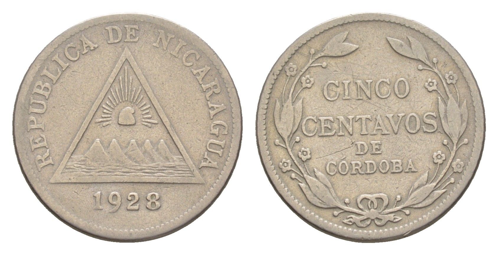 Никарагуа 5 сентаво 1928 KM 12 медно-никель 1528-1223