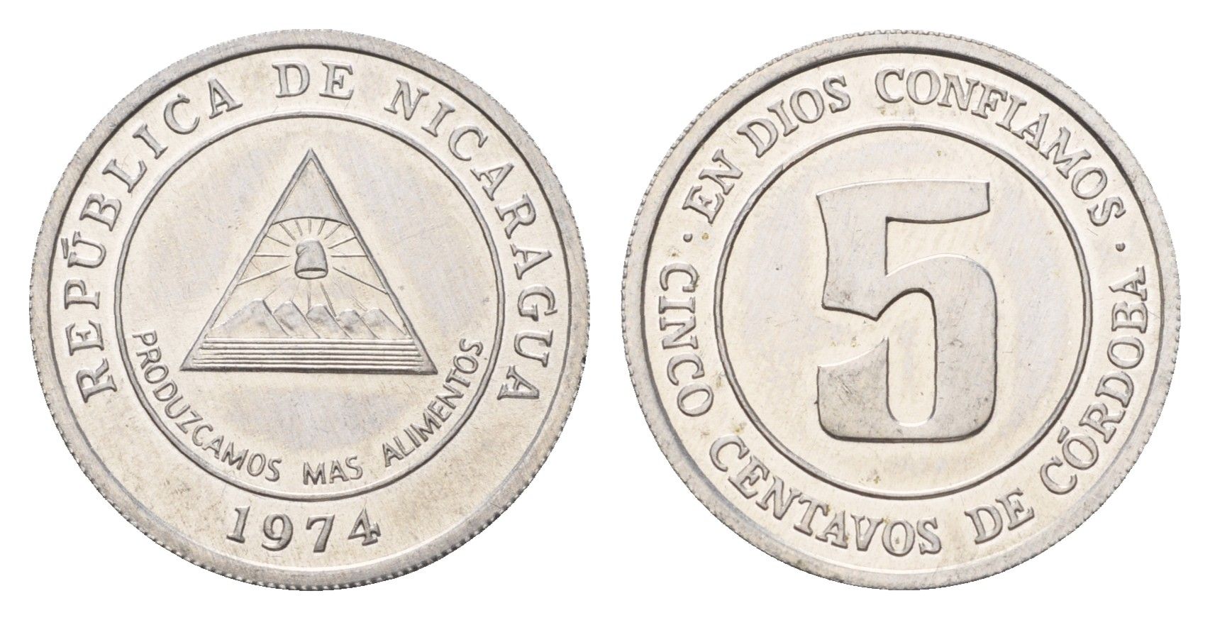 Никарагуа 5 сентаво 1974 ФАО - Давайте производить больше еды KM 28 алюминий UNC 23-1134