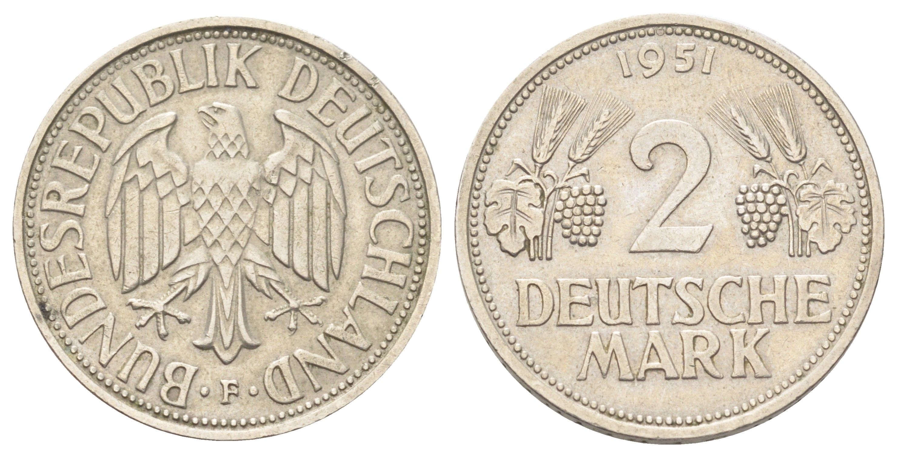 ФРГ 2 марки 1951 J, год-тип KM 111, J. 386 медно-никель 1521-1525
