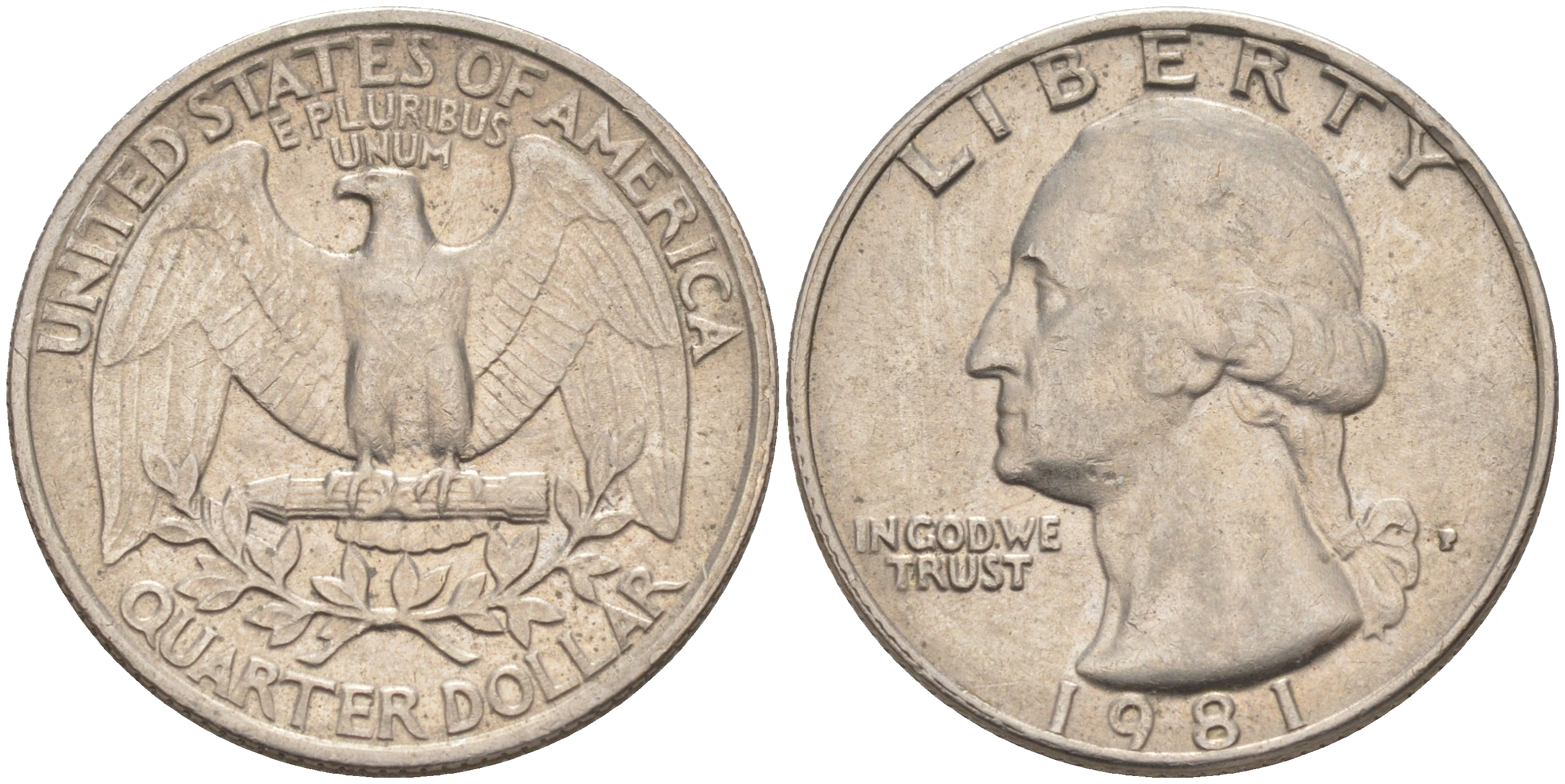 США 25 ЦЕНТОВ = КВОТЕР 1981 P, ВАШИНГТОН KM A164a медь плакированная медно-никелем 4114-824