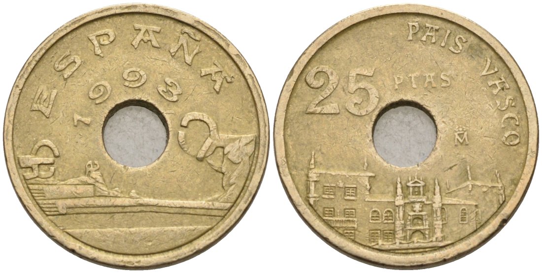 Испания 25 песет 1993 СТРАНА БАСКОВ, Хуан Карлос I (1975-2001) KM 920 никель бронза 4567-525