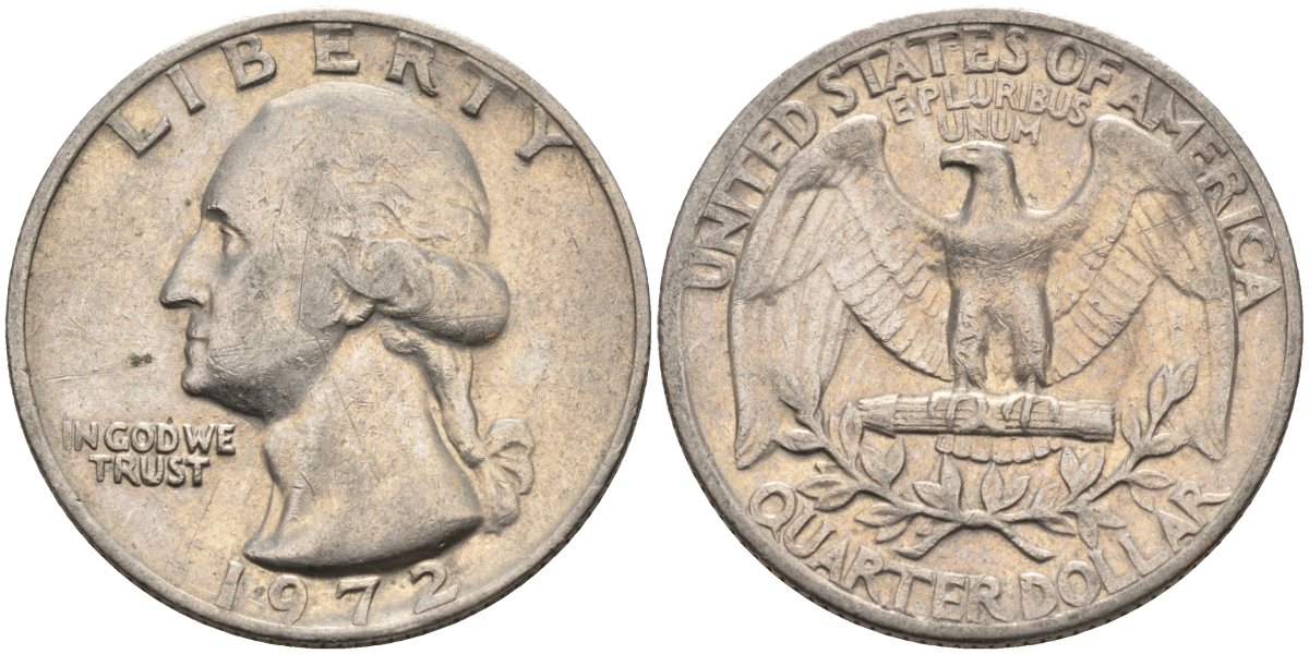 США 25 центов (квотер) 1972 Вашингтон KM 164a медь плакированная медно-никелем 4584-1015