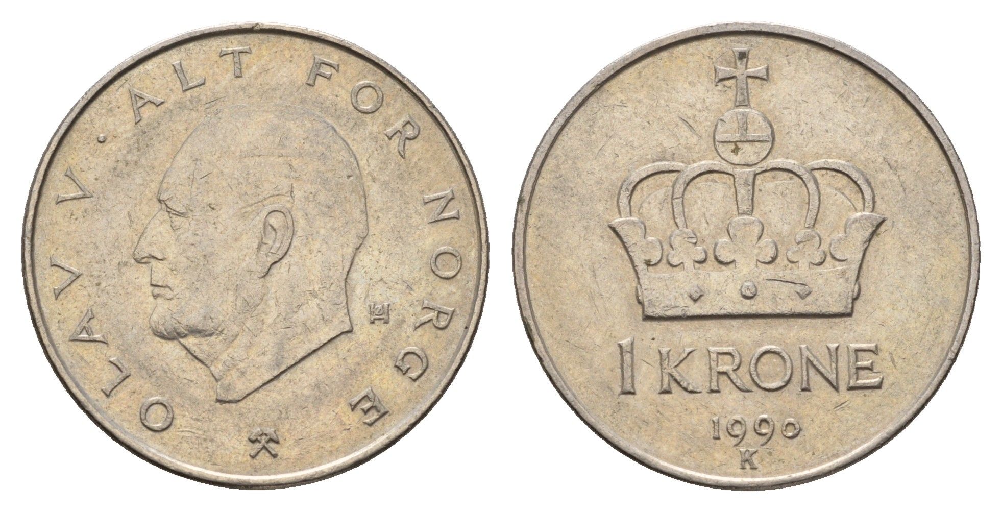 Норвегия 1 крона 1990 Улаф V (1957-1991) KM 419 медно-никель 190-943