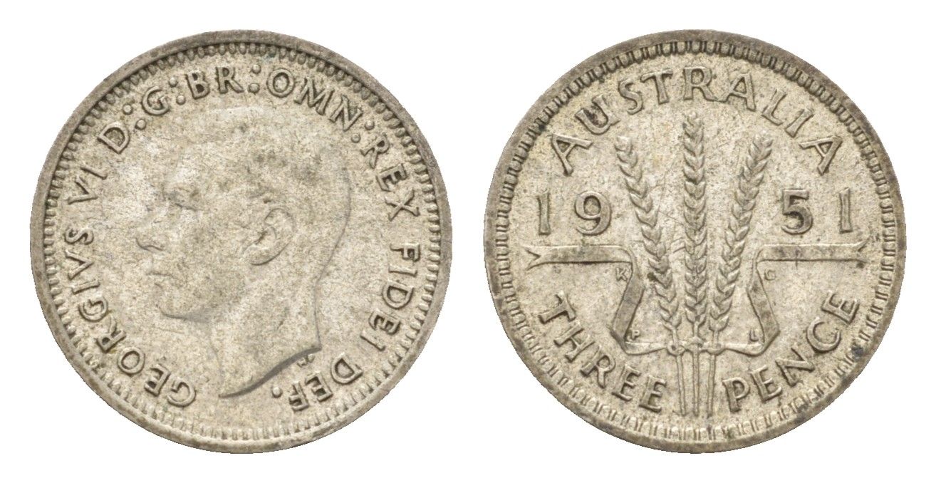 Австралия 3 пенса 1951 Георг VI (1936-1952) KM 44 серебро 4669-552