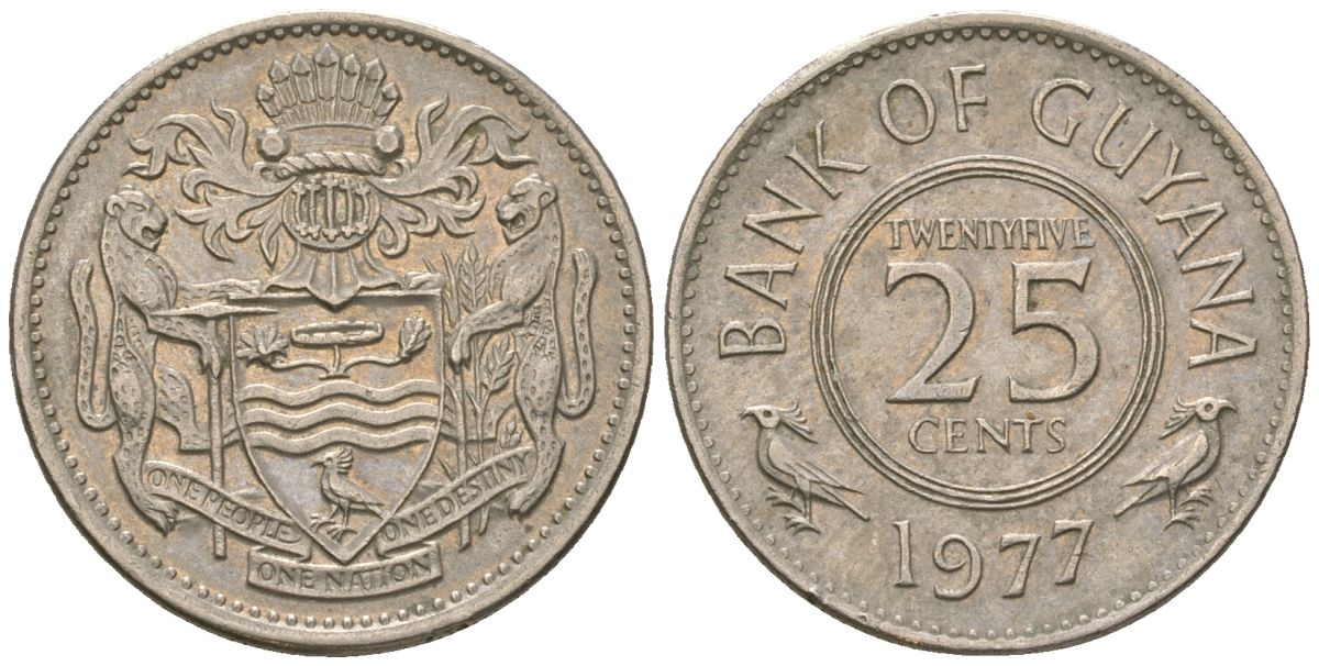 Гайана 25 центов 1977 KM 34 медно-никель 4121-336
