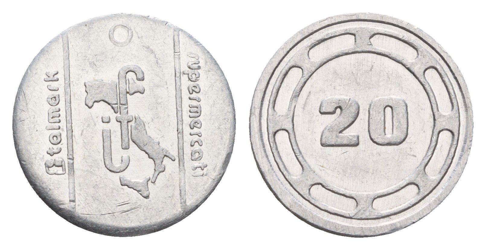 Италия жетон TelMark - в 20 баллов диаметр 20 мм, вес 1,2 гр алюминий 4669-311