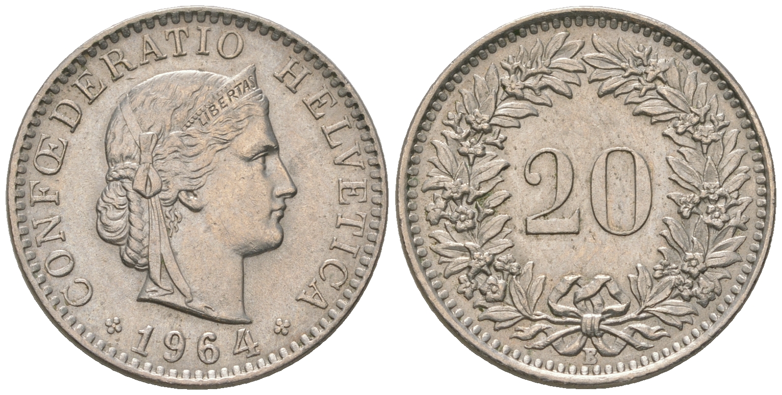 Швейцария 20 раппенов 1964 B KM 29a медно-никель 54-811