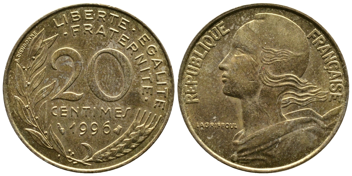 ФРАНЦИЯ 20 САНТИМОВ 1996 KM 930 медь алюминий никель 51-4242