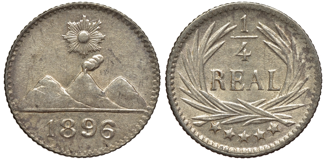 Гватемала 1/4 реала 1896 5 звезд, Испанское правление KM 162 серебро 116-851